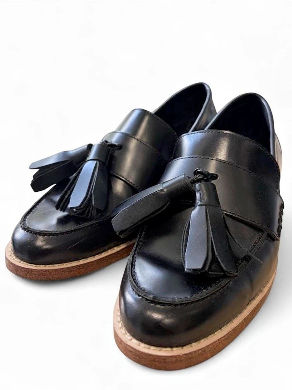 Kelsi Dagger women’s leather Tassel Loafers Black natural color outsole & heels